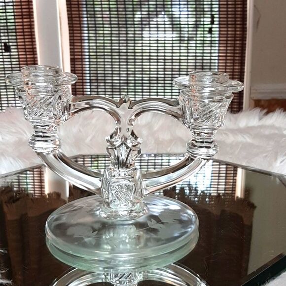 Home  Vintage 30,s Crystal‎ Etched  Candalabra CandleStick Holder - Picture 1 of 12